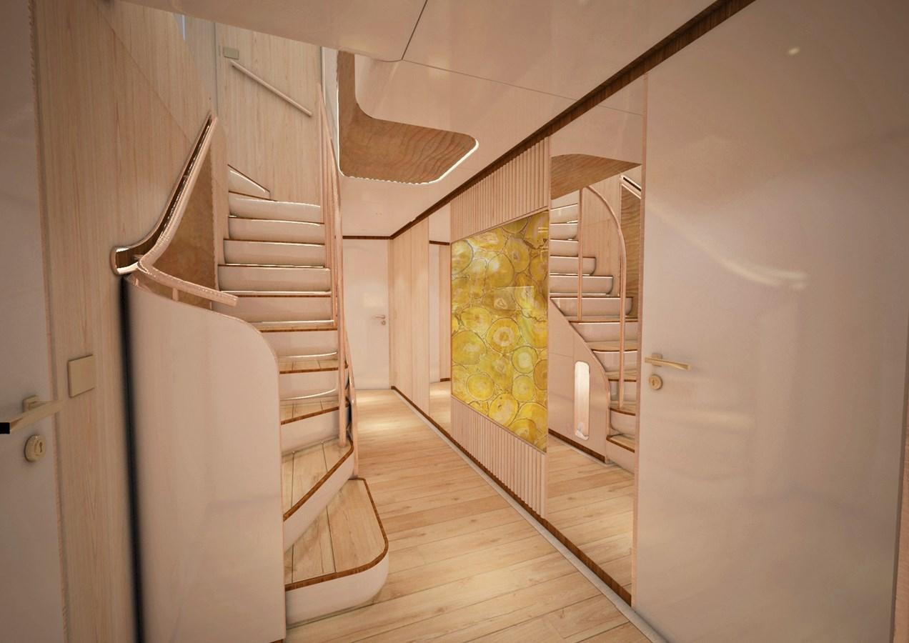 a staircase in a house aboard ANJELIF Yacht for Sale