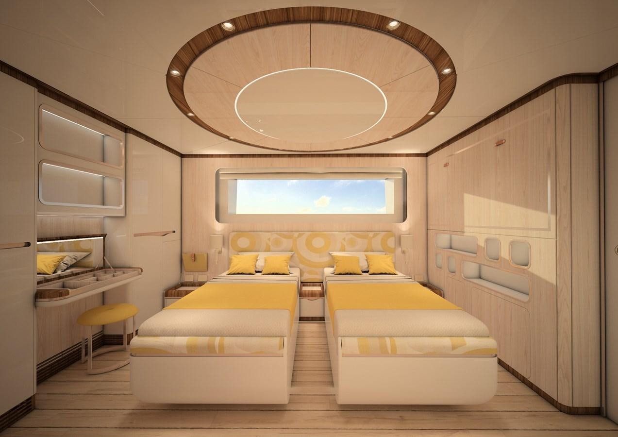 a room with a bed and a desk aboard ANJELIF Yacht for Sale