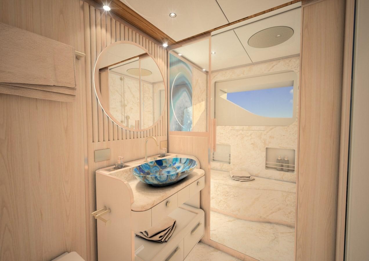 a bathroom with a sink and a mirror aboard ANJELIF Yacht for Sale
