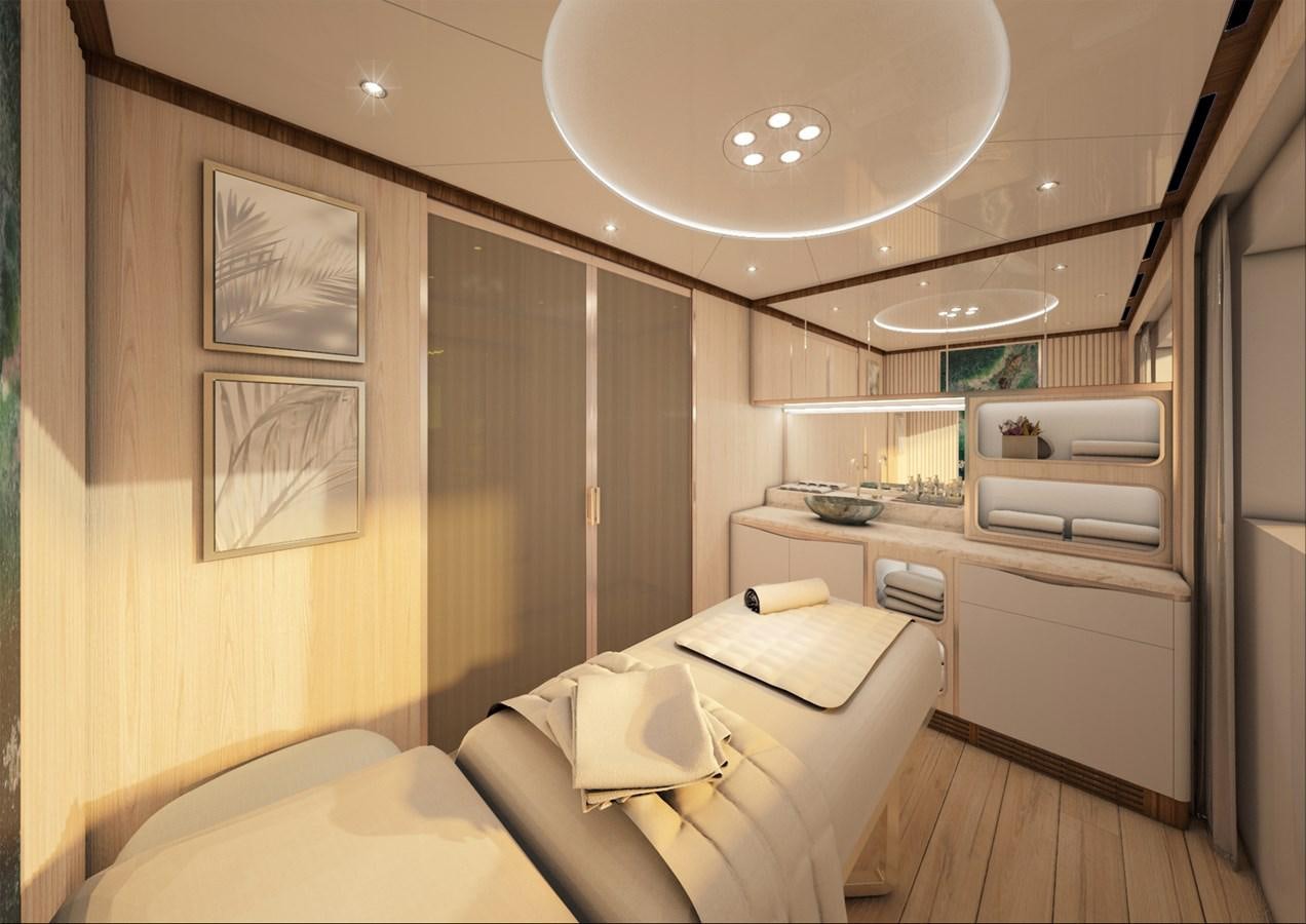 a room with a bed and a desk aboard ANJELIF Yacht for Sale