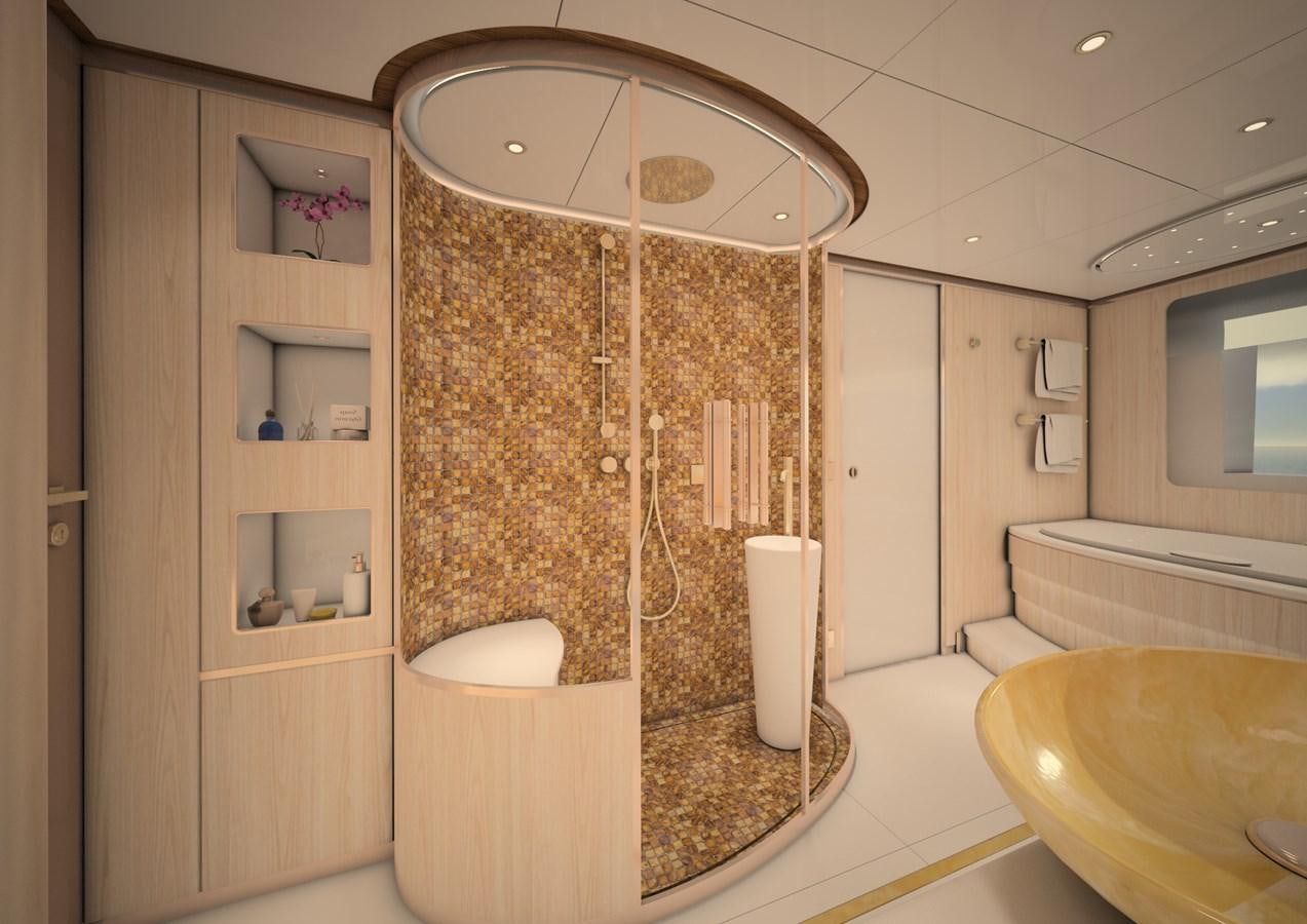 a bathroom with a large mirror aboard ANJELIF Yacht for Sale