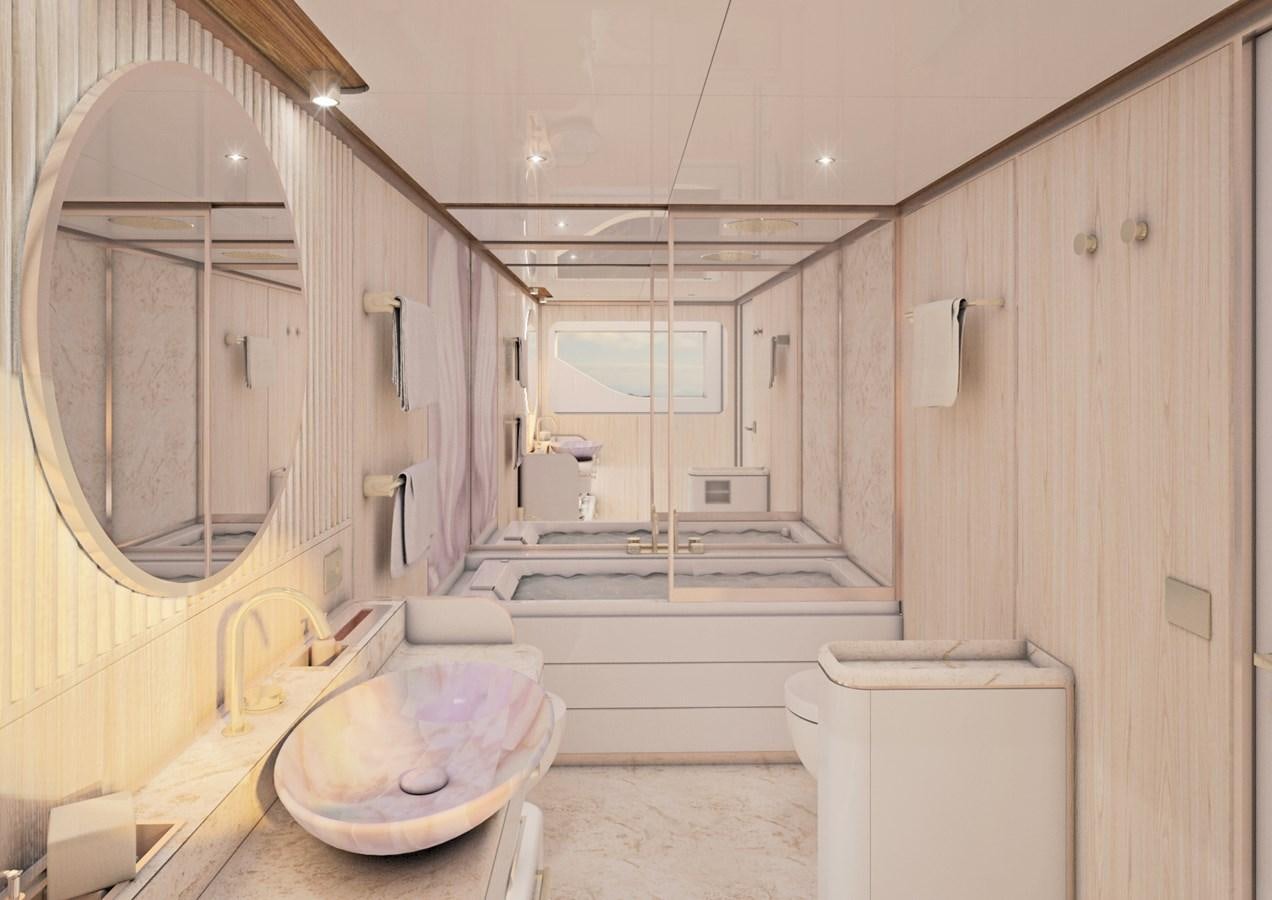 a bathroom with a sink and a mirror aboard ANJELIF Yacht for Sale