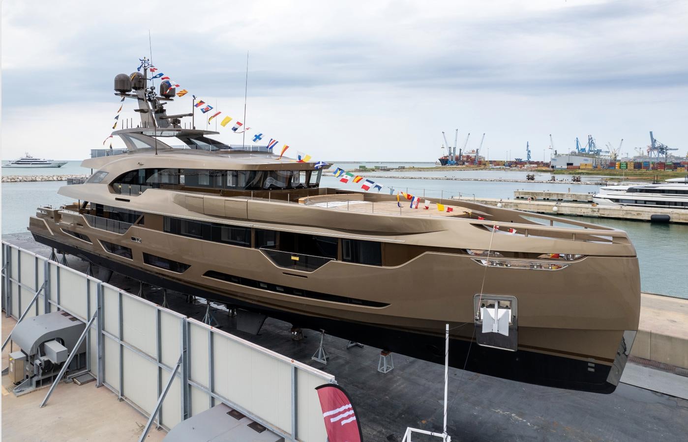 a large ship docked aboard ANJELIF Yacht for Sale