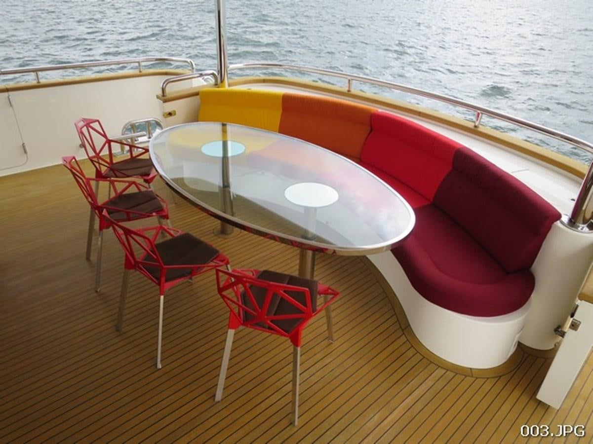a table and chairs on a deck aboard VICTORIOUS Yacht for Sale