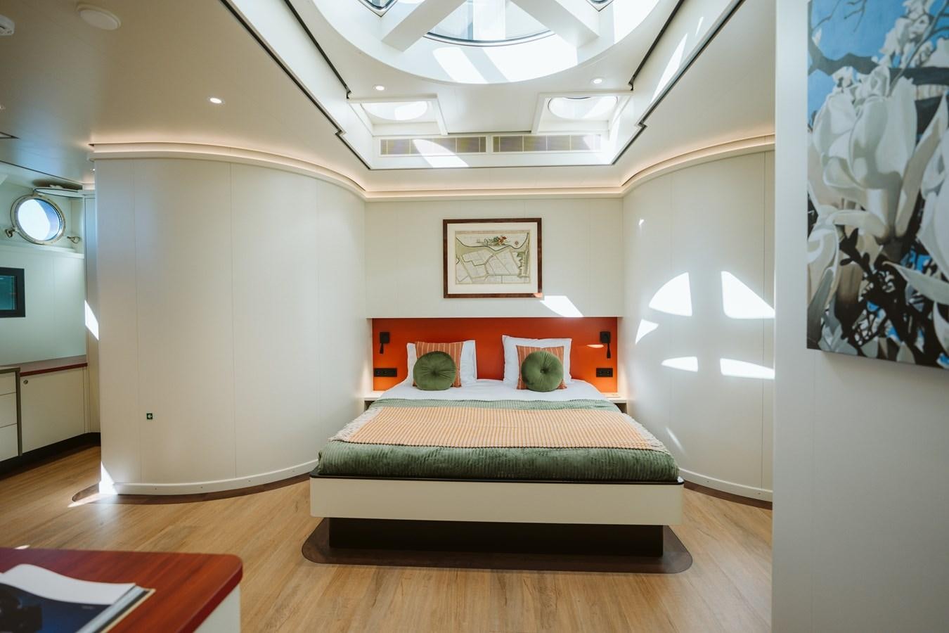 a bed in a room aboard SCINTILLA MARIS Yacht for Sale