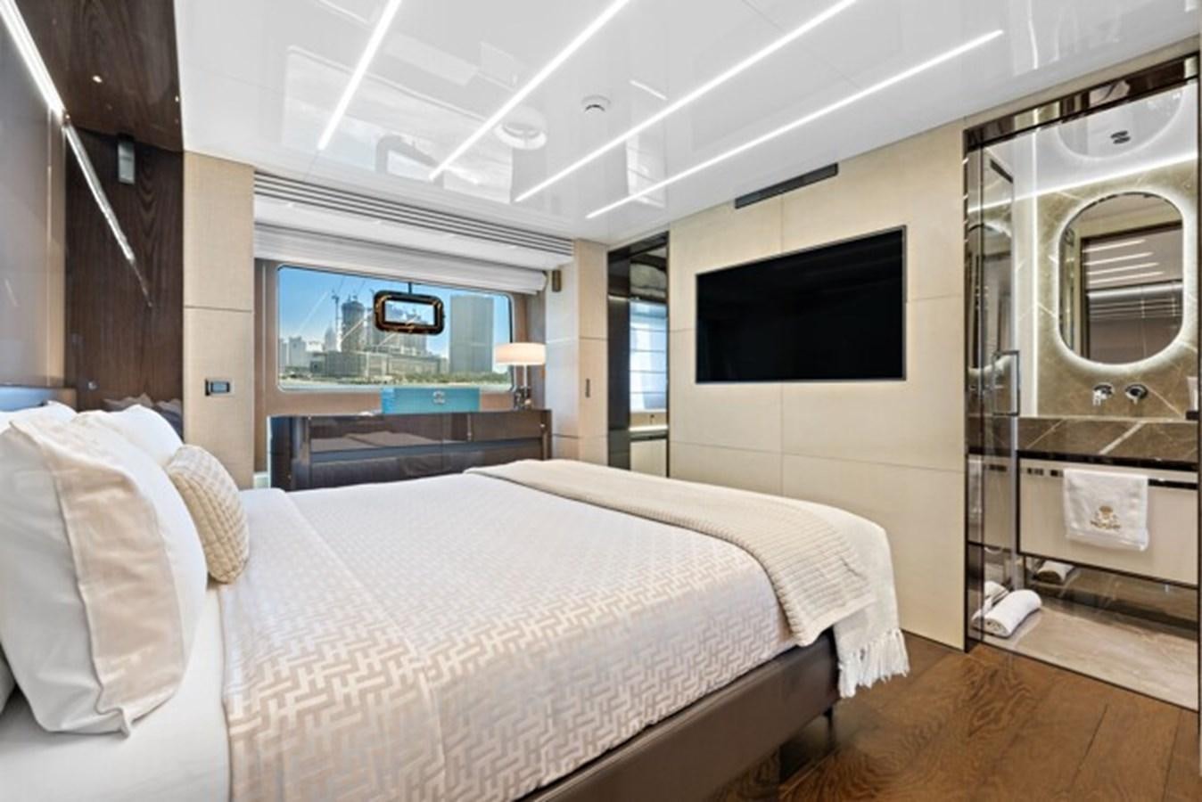 a bed in a room aboard MOSHE Yacht for Sale