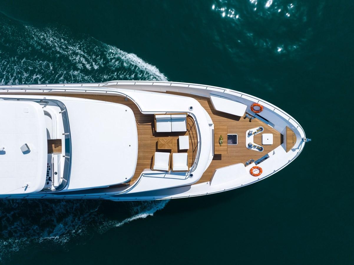 a view of a boat from above aboard #5 NOMAD 101 Yacht for Sale