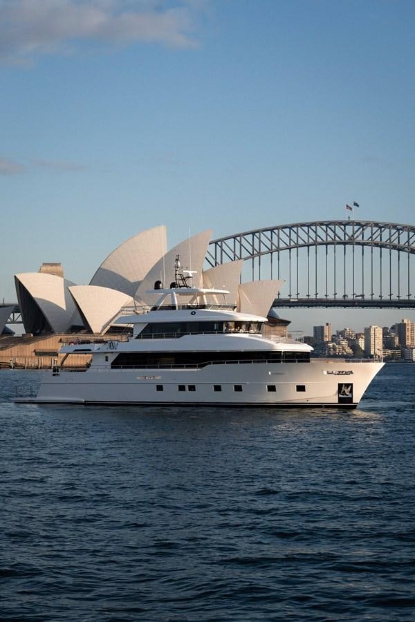 a large boat in the water aboard #5 NOMAD 101 Yacht for Sale