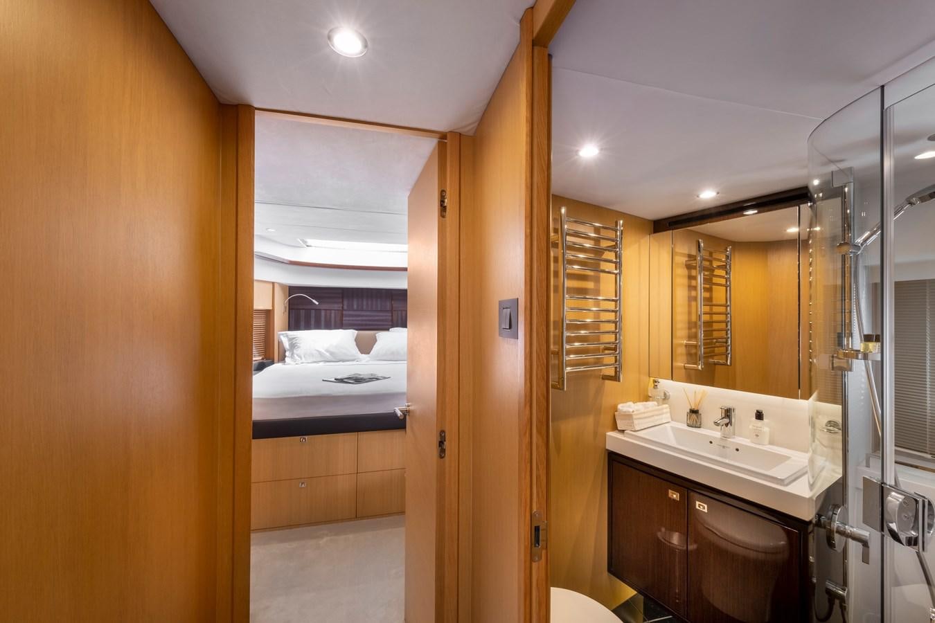 a bathroom with a sink and a mirror aboard WANDERER Yacht for Sale