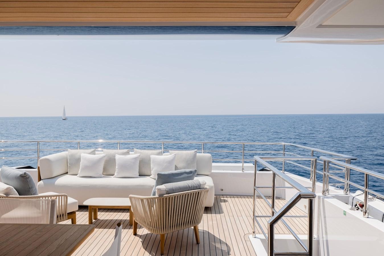 a large balcony overlooking the ocean aboard MAJESTY 111 Yacht for Sale