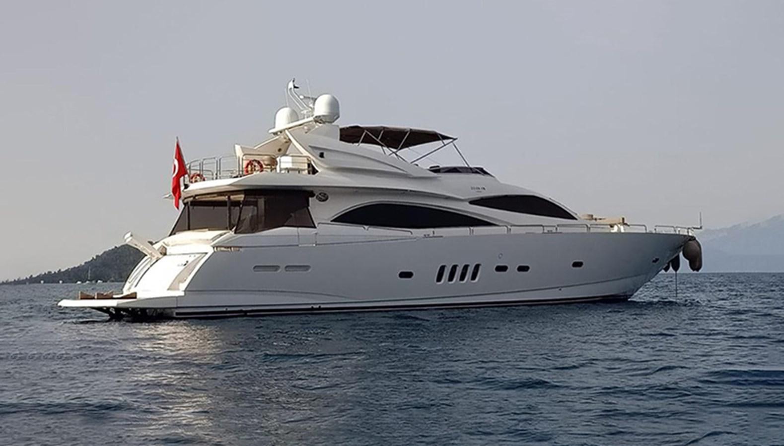 a white yacht on the water aboard MYA Yacht for Sale