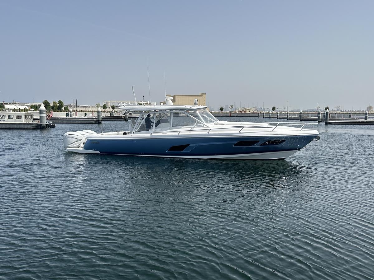 a boat in the water aboard 2023 INTREPID 41 VALOR Yacht for Sale