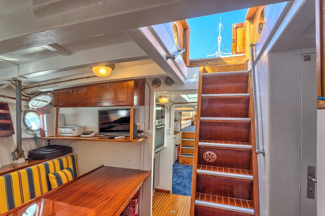 a room with a table and chairs aboard PHILMARBE - ORTIGOZA COFADIC Yacht for Sale