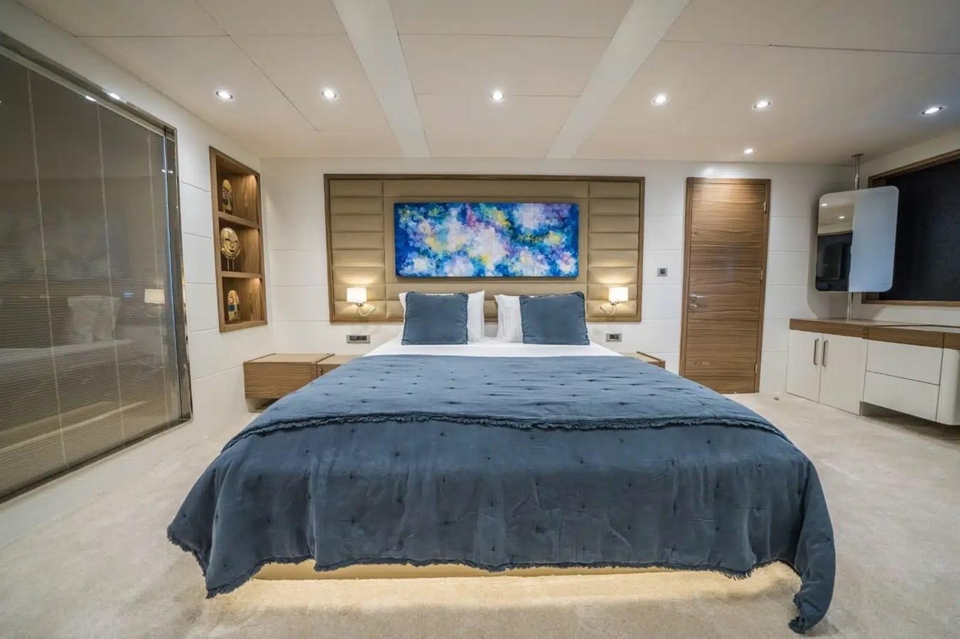 a large bedroom with a large bed aboard 39,1 M CUSTOM BUILD MOTOR Yacht for Sale