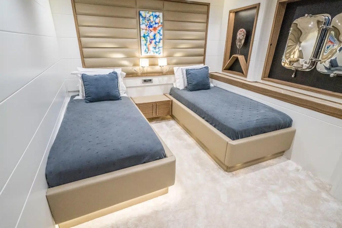 a room with a bed and a mirror aboard 39,1 M CUSTOM BUILD MOTOR Yacht for Sale