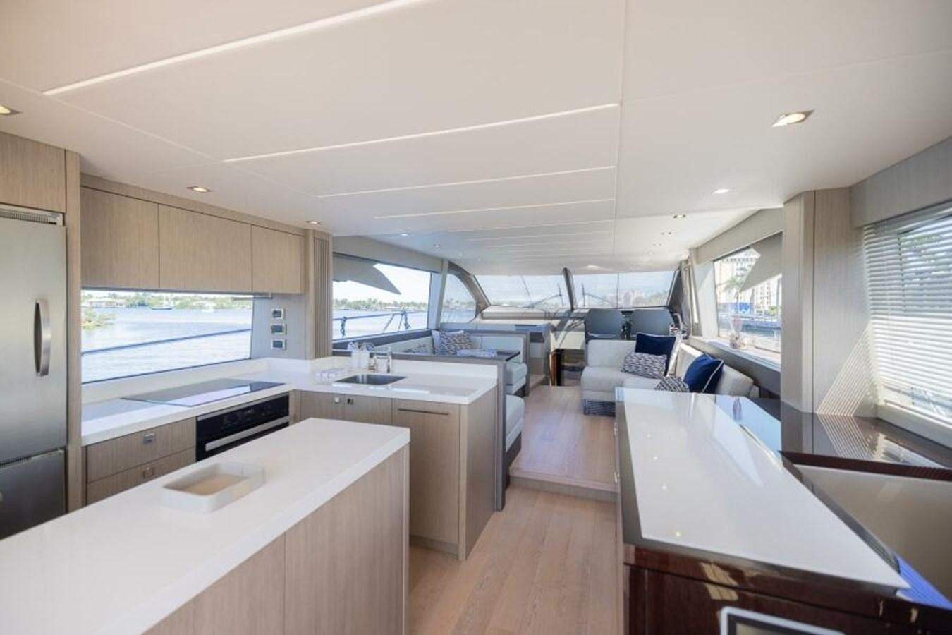 a kitchen with a large window aboard SEA ZAR Yacht for Sale