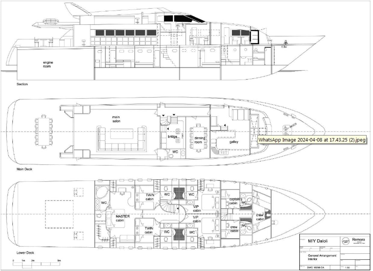 diagram, engineering drawing aboard CHRISTINA V Yacht for Sale