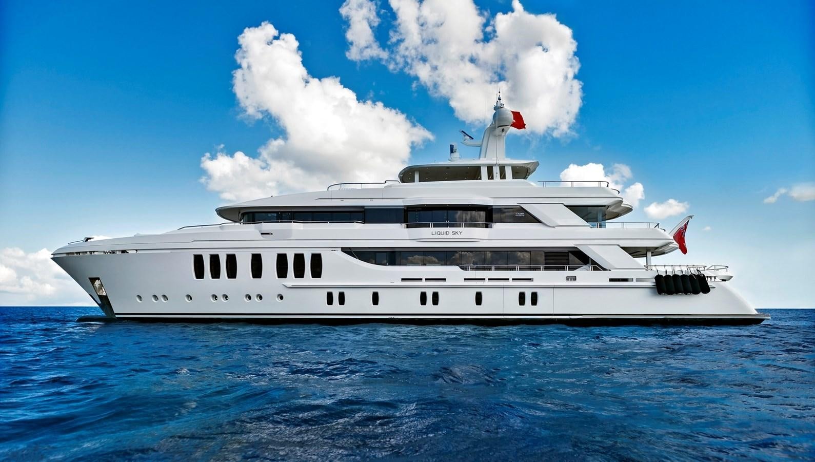 a large white ship in the water aboard LIQUID SKY Yacht for Sale