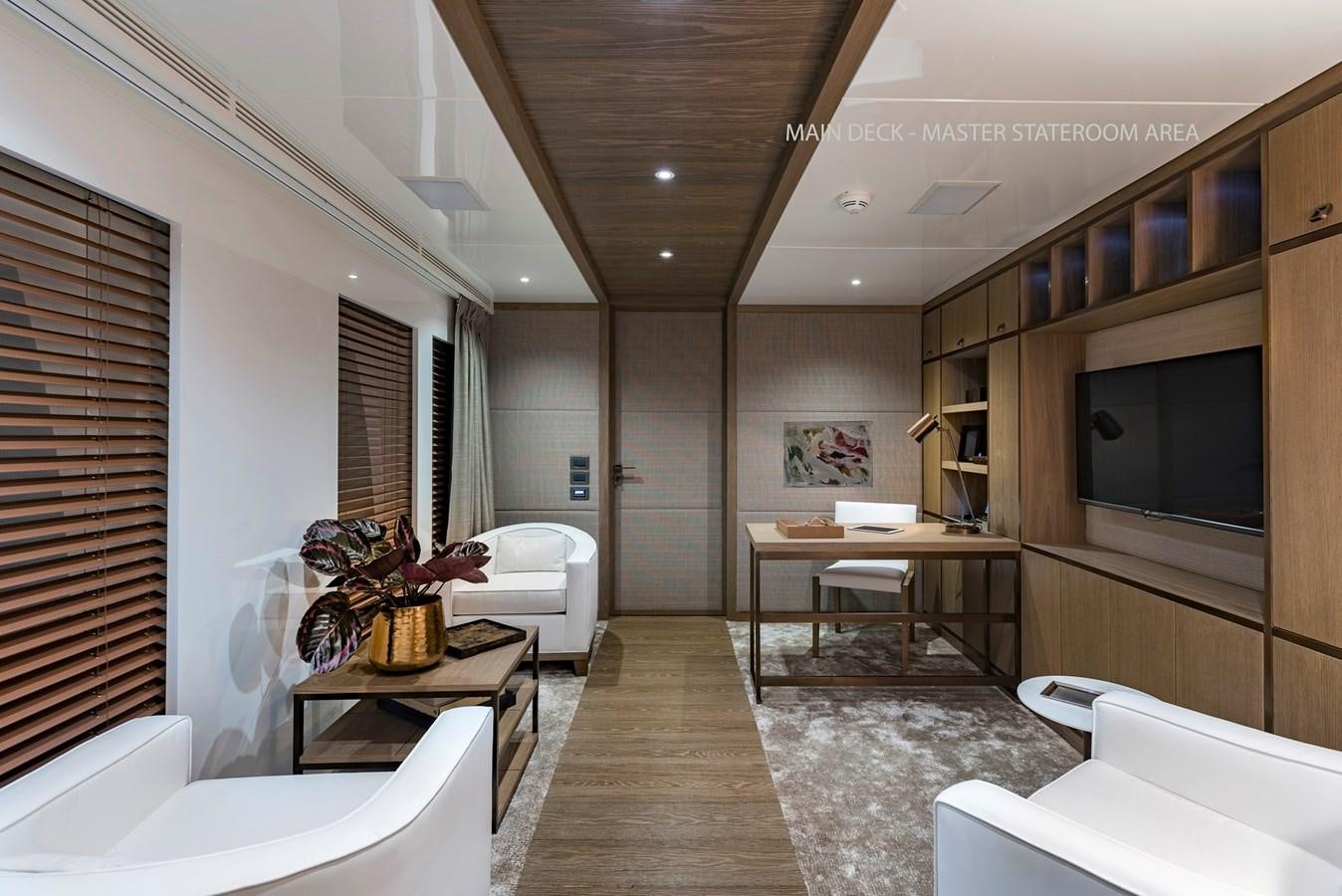 a modern looking living room aboard LIQUID SKY Yacht for Sale