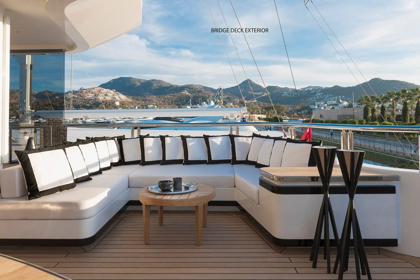 a boat on a deck aboard LIQUID SKY Yacht for Sale