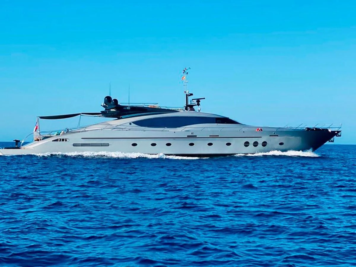 a large white boat in the water aboard ESCAPE Yacht for Sale