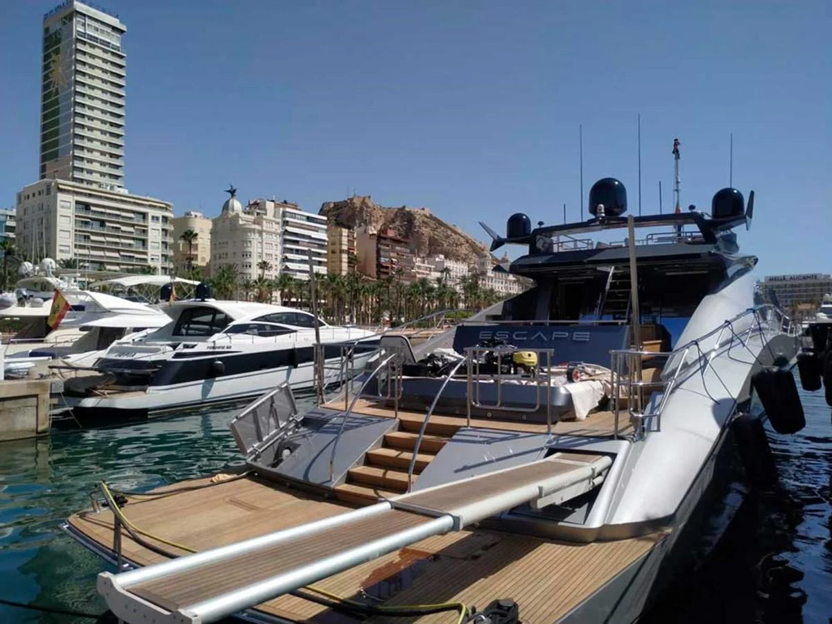 boats docked at a pier aboard ESCAPE Yacht for Sale