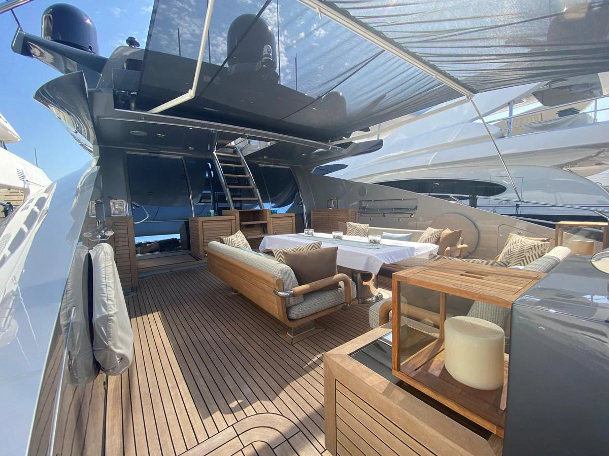 a boat in a large room aboard ESCAPE Yacht for Sale