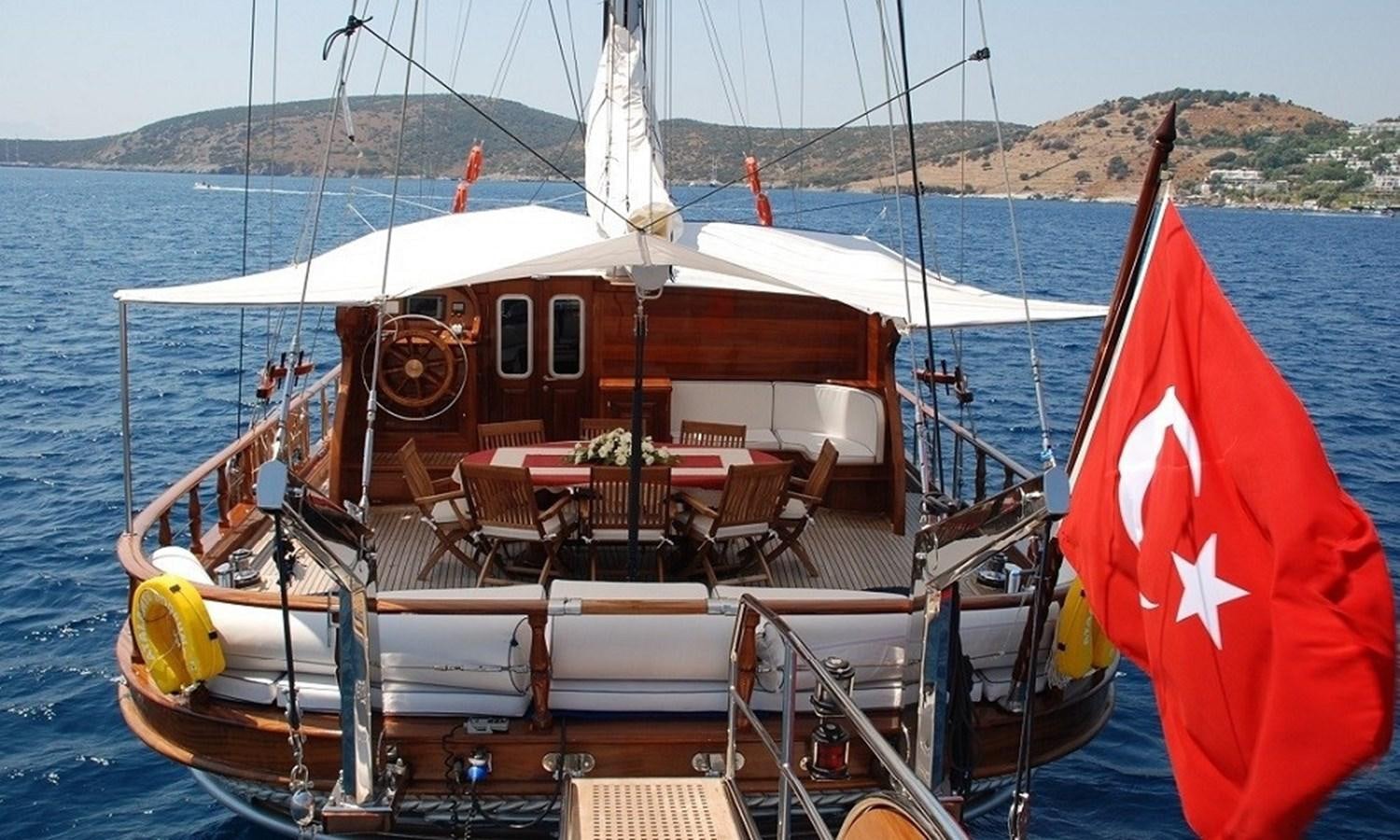 a boat with a flag on the front aboard ATALANTE Yacht for Sale