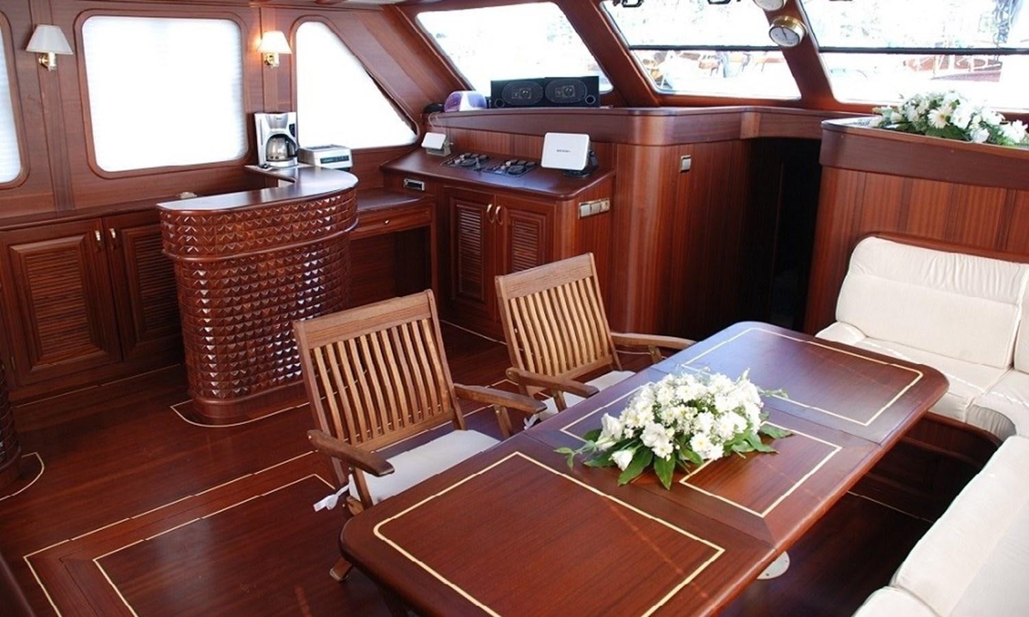 a room with a table and chairs aboard ATALANTE Yacht for Sale