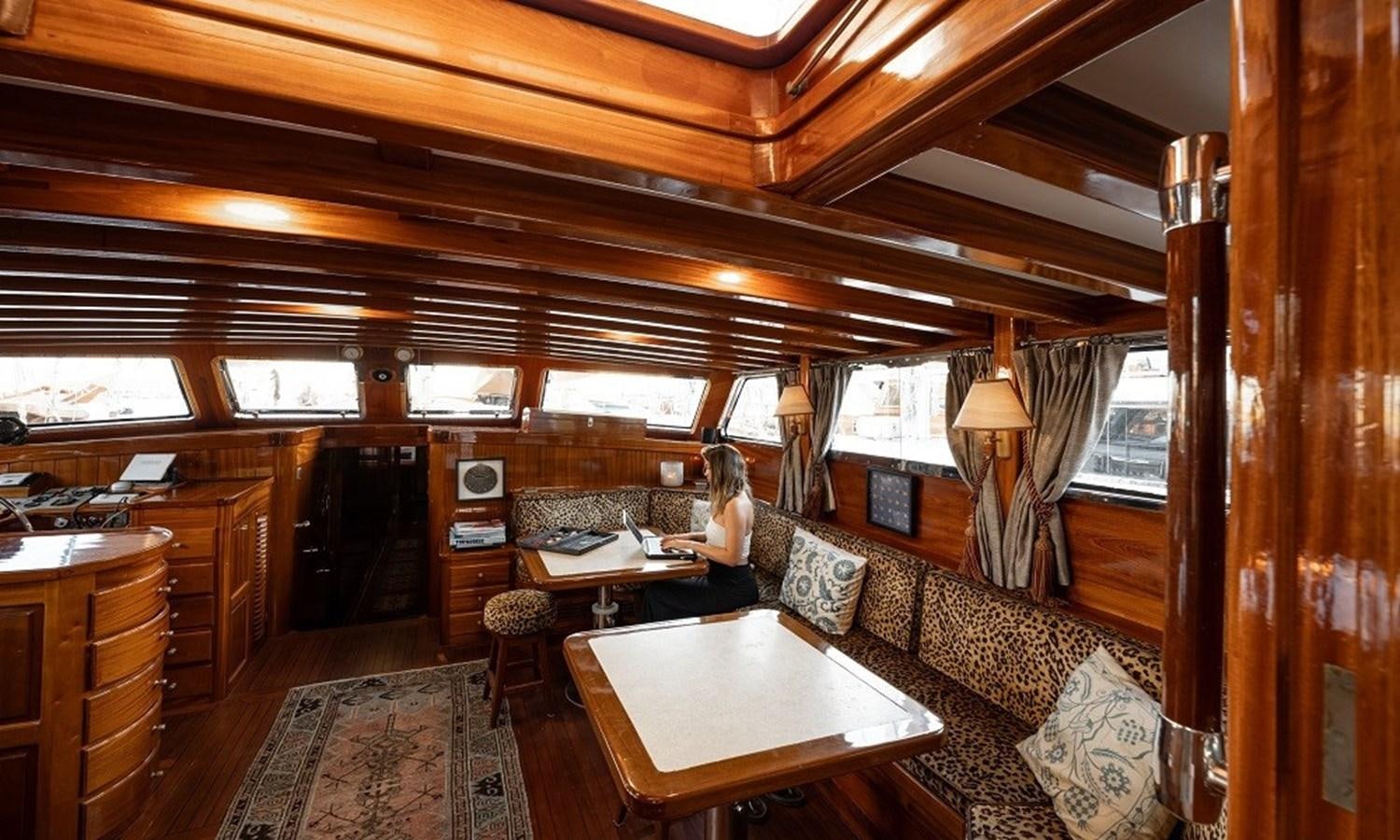 a couple sitting in a room aboard CUSTOM MADE 30 M MOTORSAILOR Yacht for Sale
