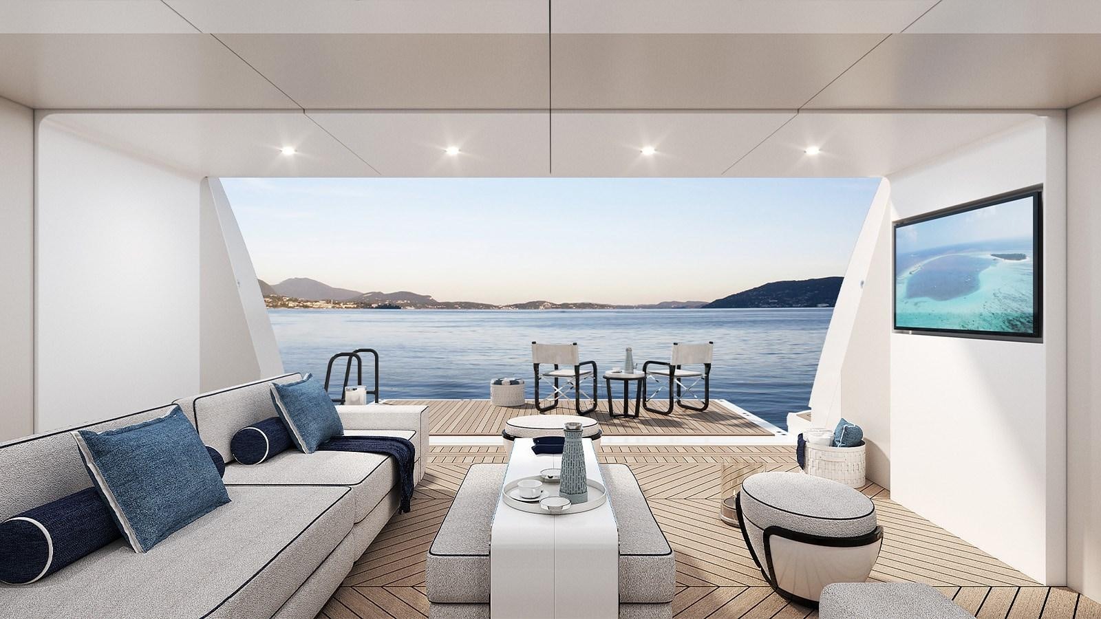a room with a couch and a table and a large body of water aboard HEESEN 50M ALUMINIUM YN 21150  SOPHIA Yacht for Sale