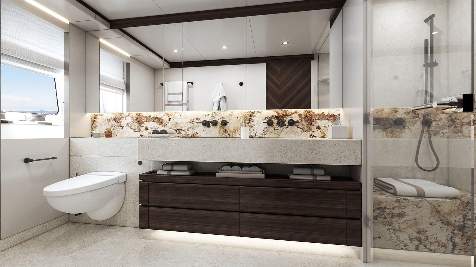 a bathroom with a sink and a bathtub aboard HEESEN 50M ALUMINIUM YN 21150  SOPHIA Yacht for Sale