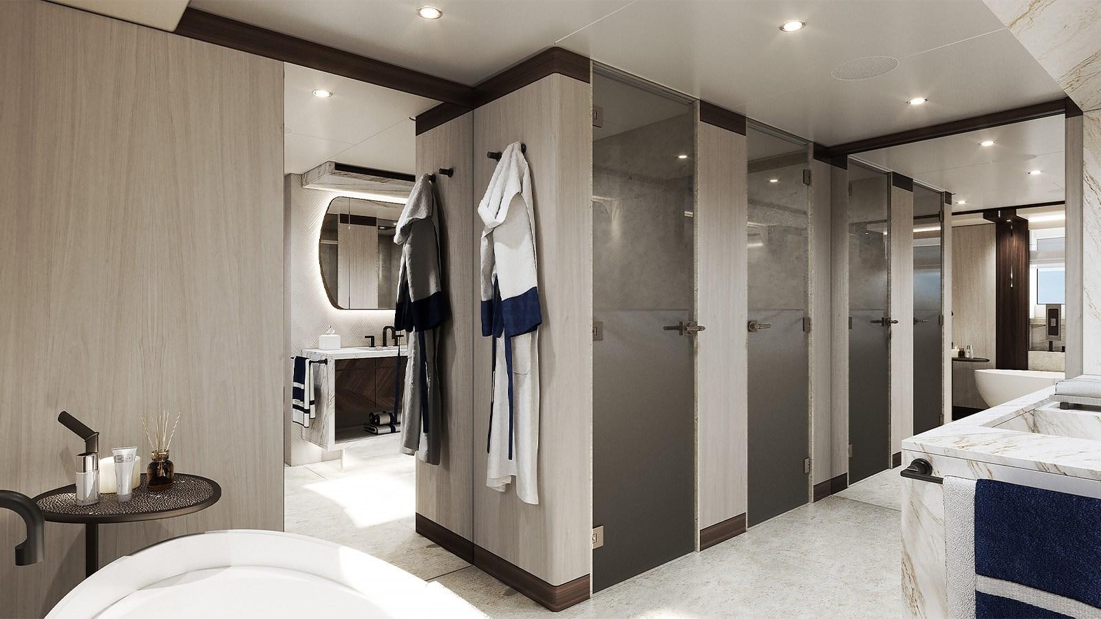 a bathroom with a large shower unit aboard HEESEN 50M ALUMINIUM YN 21150  SOPHIA Yacht for Sale