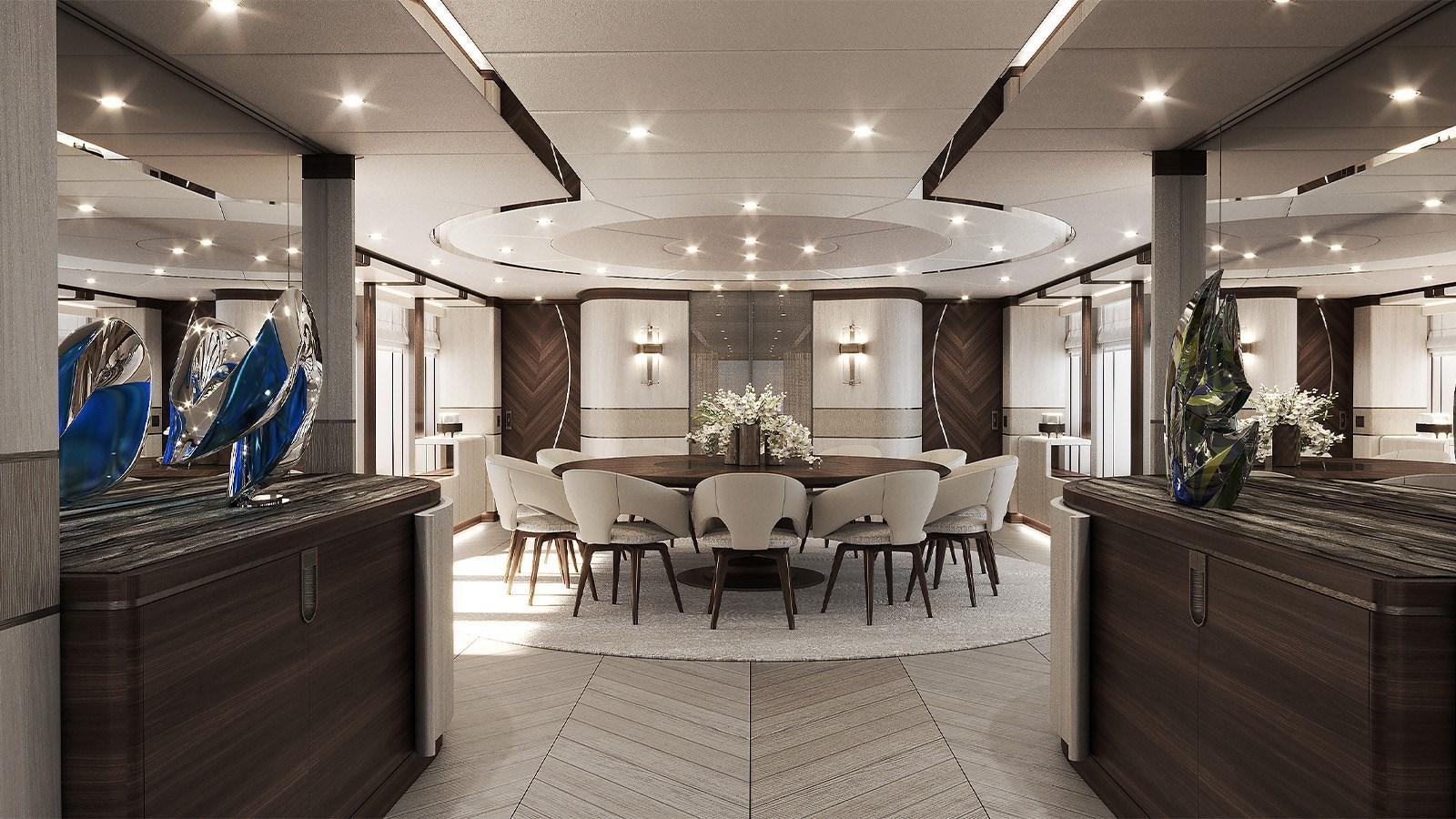 a large room with tables and chairs aboard HEESEN 50M ALUMINIUM YN 21150  SOPHIA Yacht for Sale