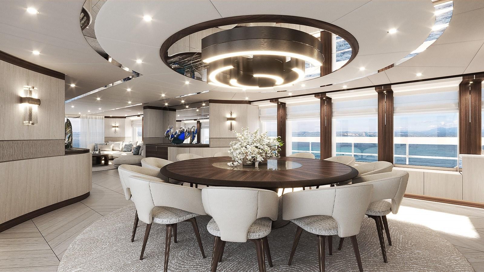 a large room with a table and chairs aboard HEESEN 50M ALUMINIUM YN 21150  SOPHIA Yacht for Sale