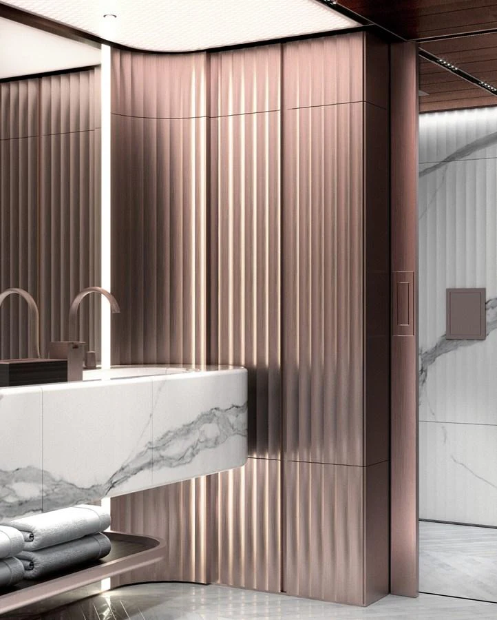 a shower curtain with a shower aboard PERINI 47M Yacht for Sale