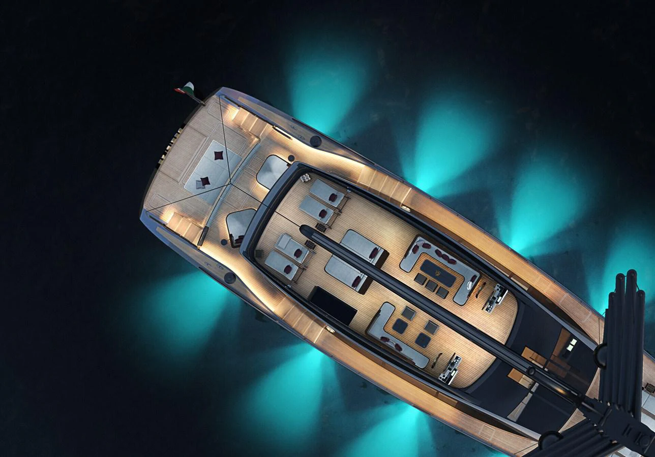 a space ship in space aboard PERINI 47M Yacht for Sale
