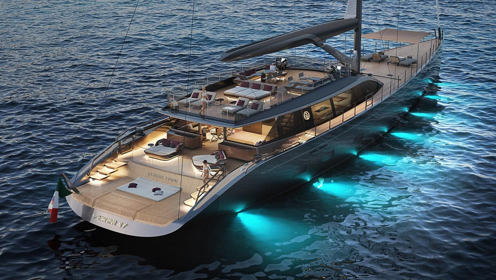 a boat in the water aboard PERINI 47M Yacht for Sale