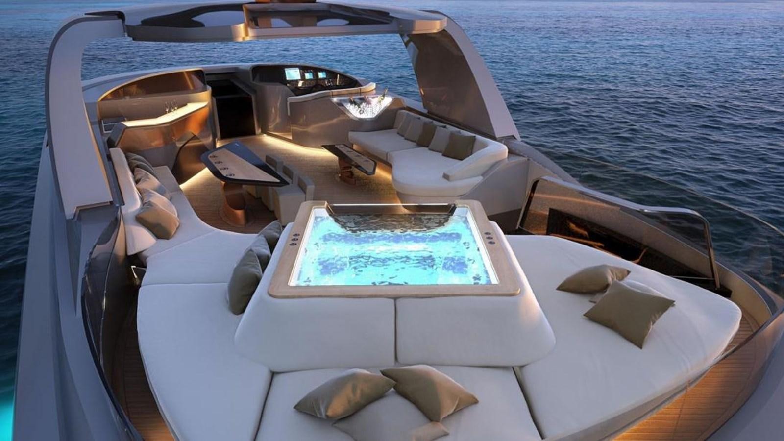 a boat with a map on the front aboard EVO 120 Yacht for Sale