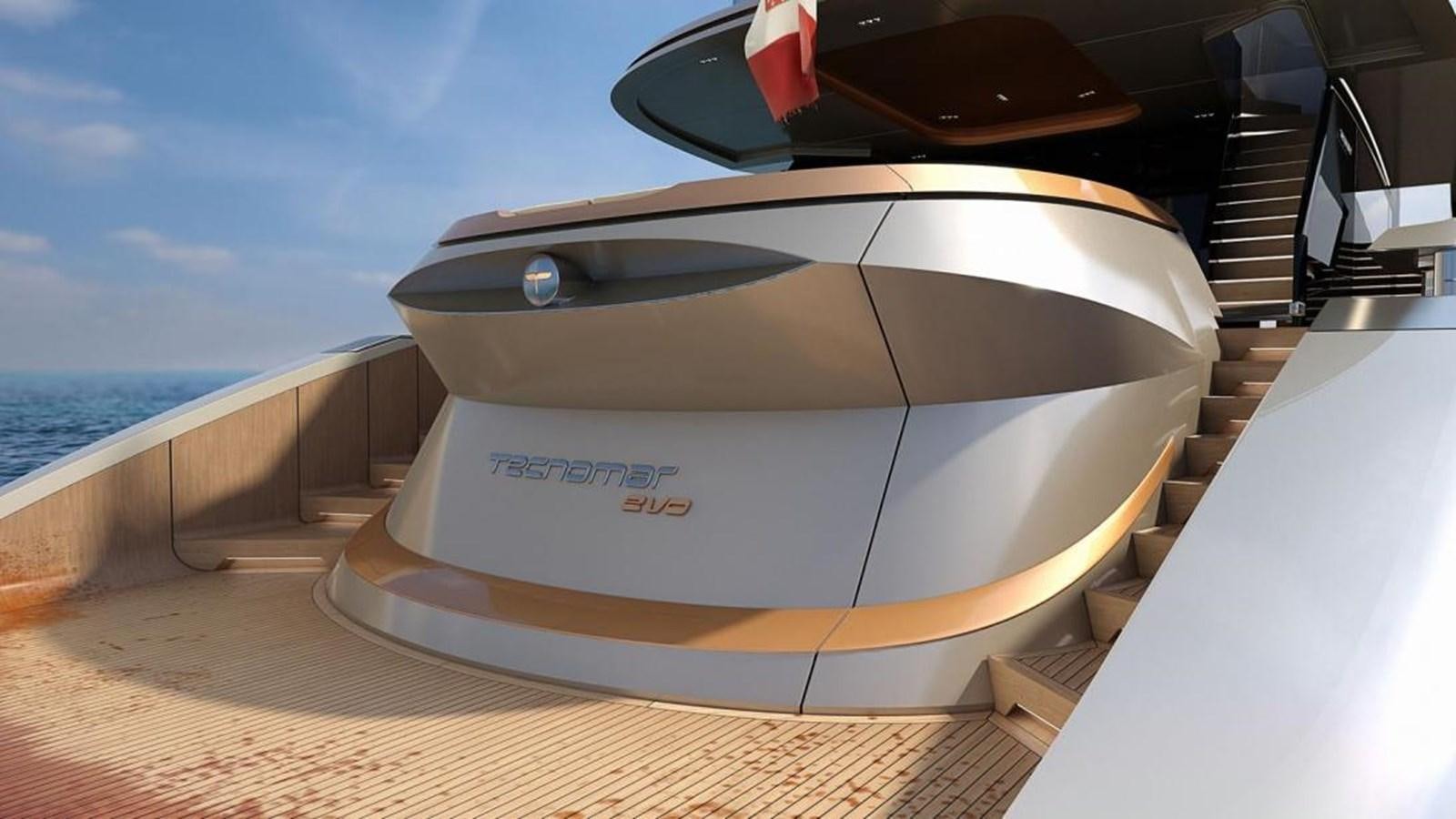 a white rectangular object on a wooden surface aboard EVO 120 Yacht for Sale