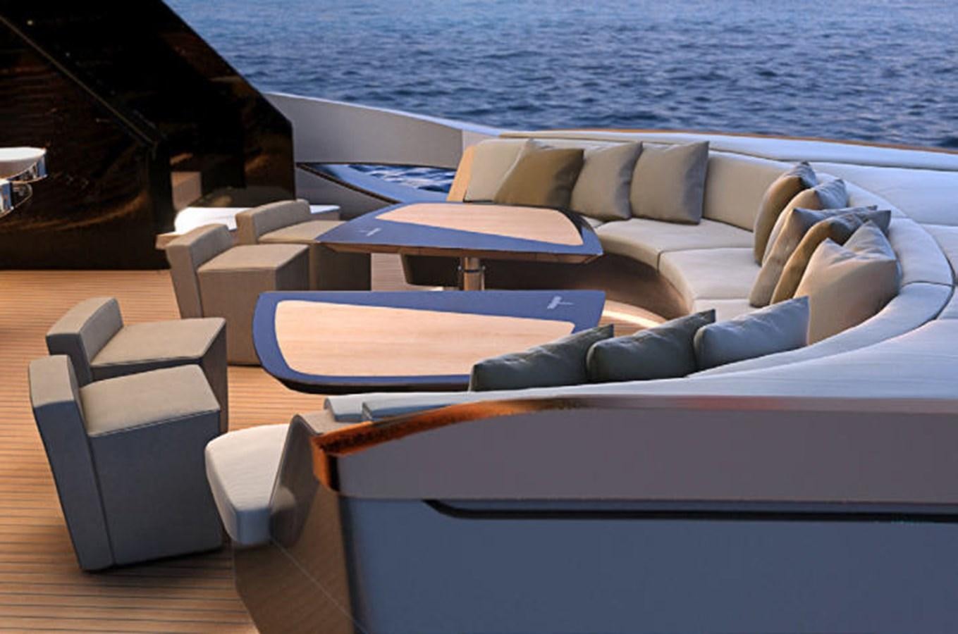 a room with a couch and a pool aboard EVO 120 Yacht for Sale