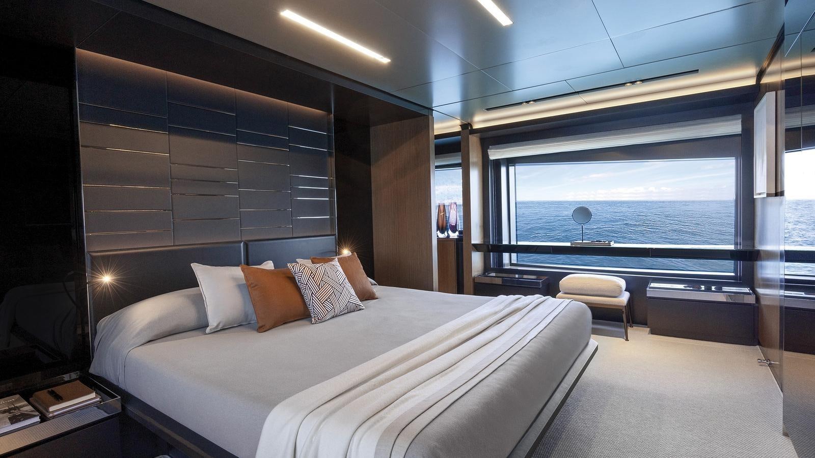 a bed in a room aboard THREE GRACES Yacht for Sale