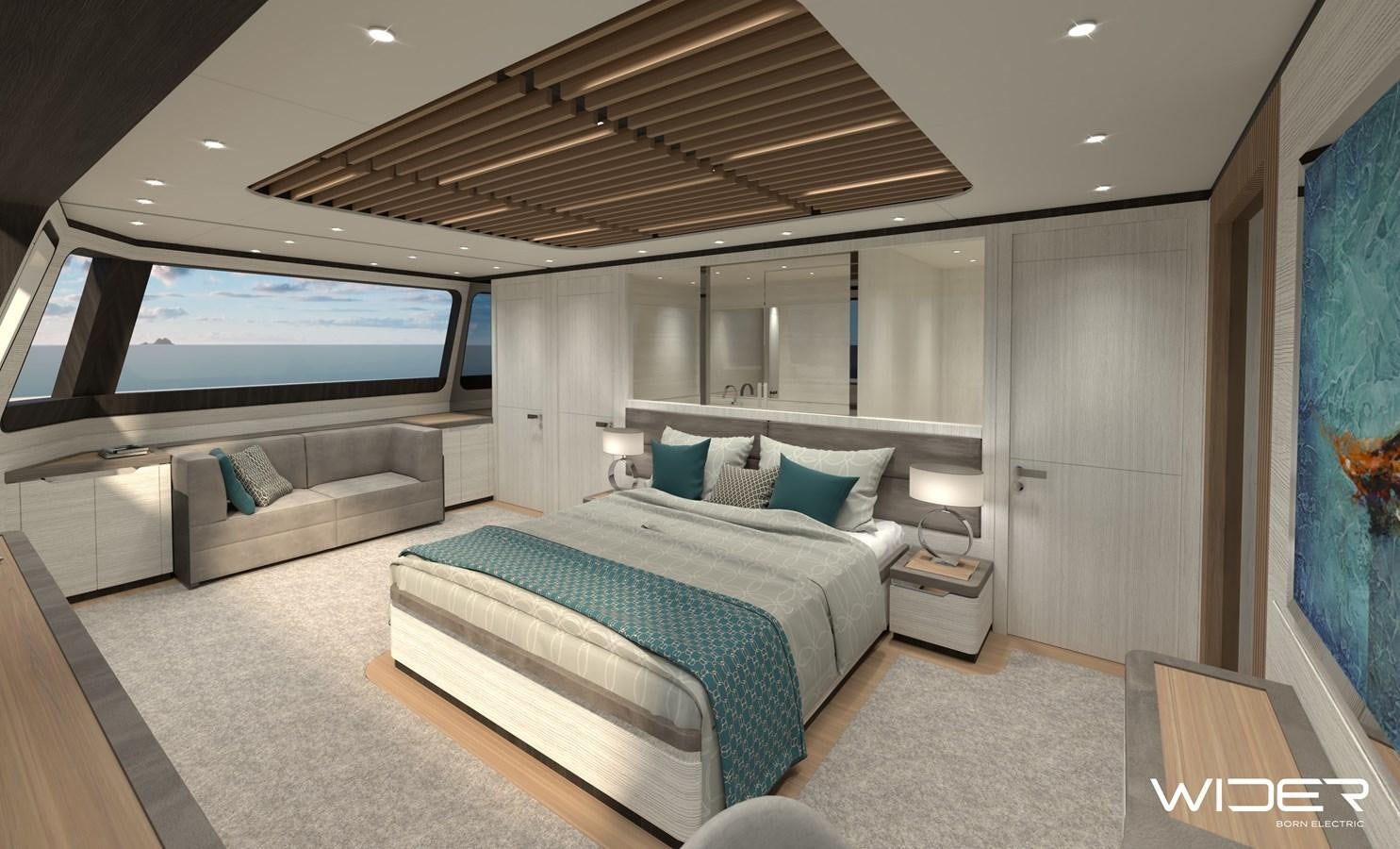 a bedroom with a large bed aboard ECO YACHT 115' Yacht for Sale