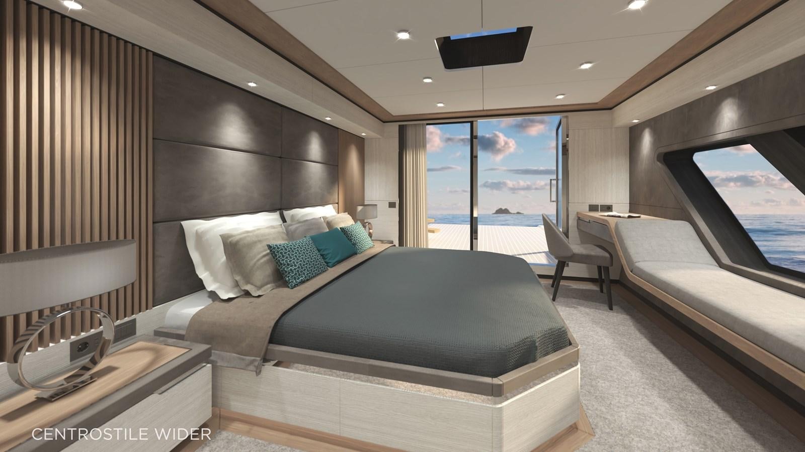 a room with a bed and a tv aboard ECO YACHT 115' Yacht for Sale