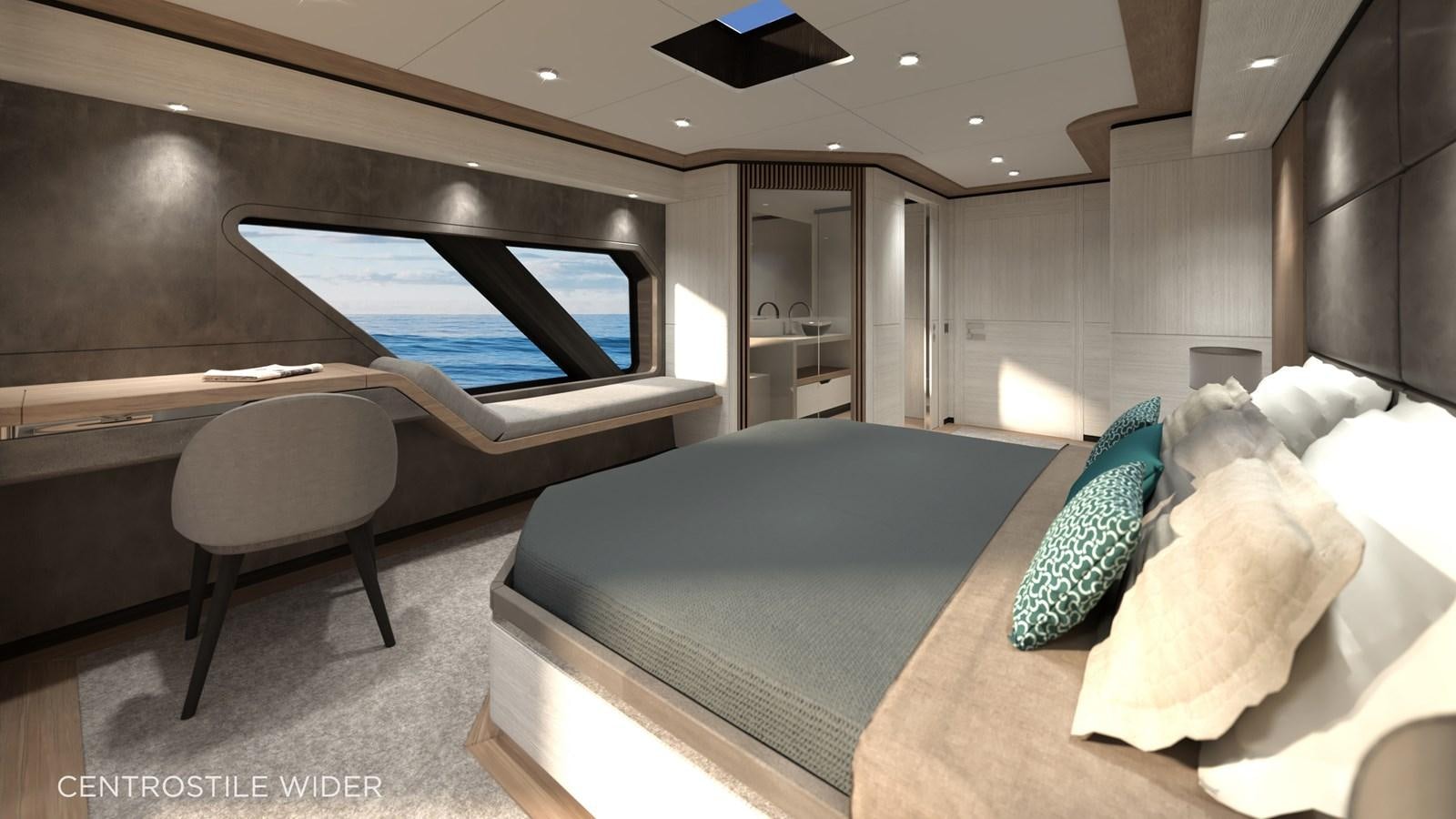 a room with a bed and a couch aboard ECO YACHT 115' Yacht for Sale