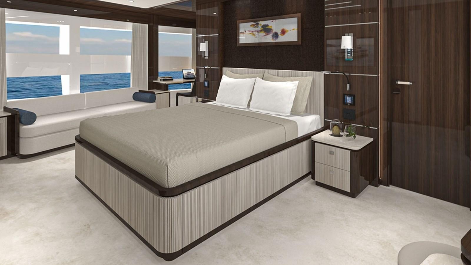 a room with a bed and a window aboard UHV 87 Yacht for Sale