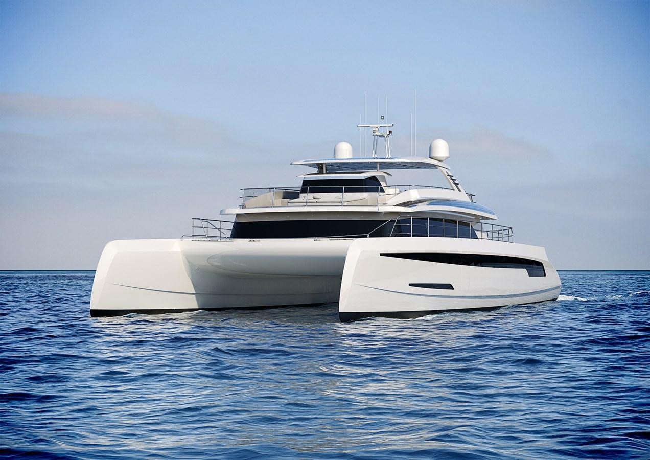 a white yacht in the water aboard ECO  112 POWER Yacht for Sale