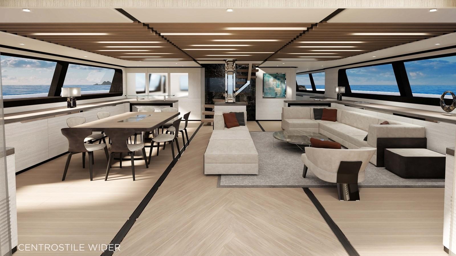 a room with a table and chairs aboard ECO  112 POWER Yacht for Sale
