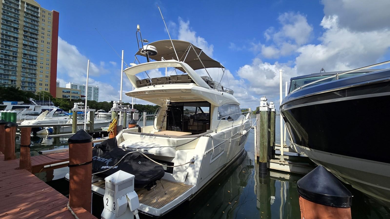 a boat docked at a pier aboard OPUS ONE Yacht for Sale