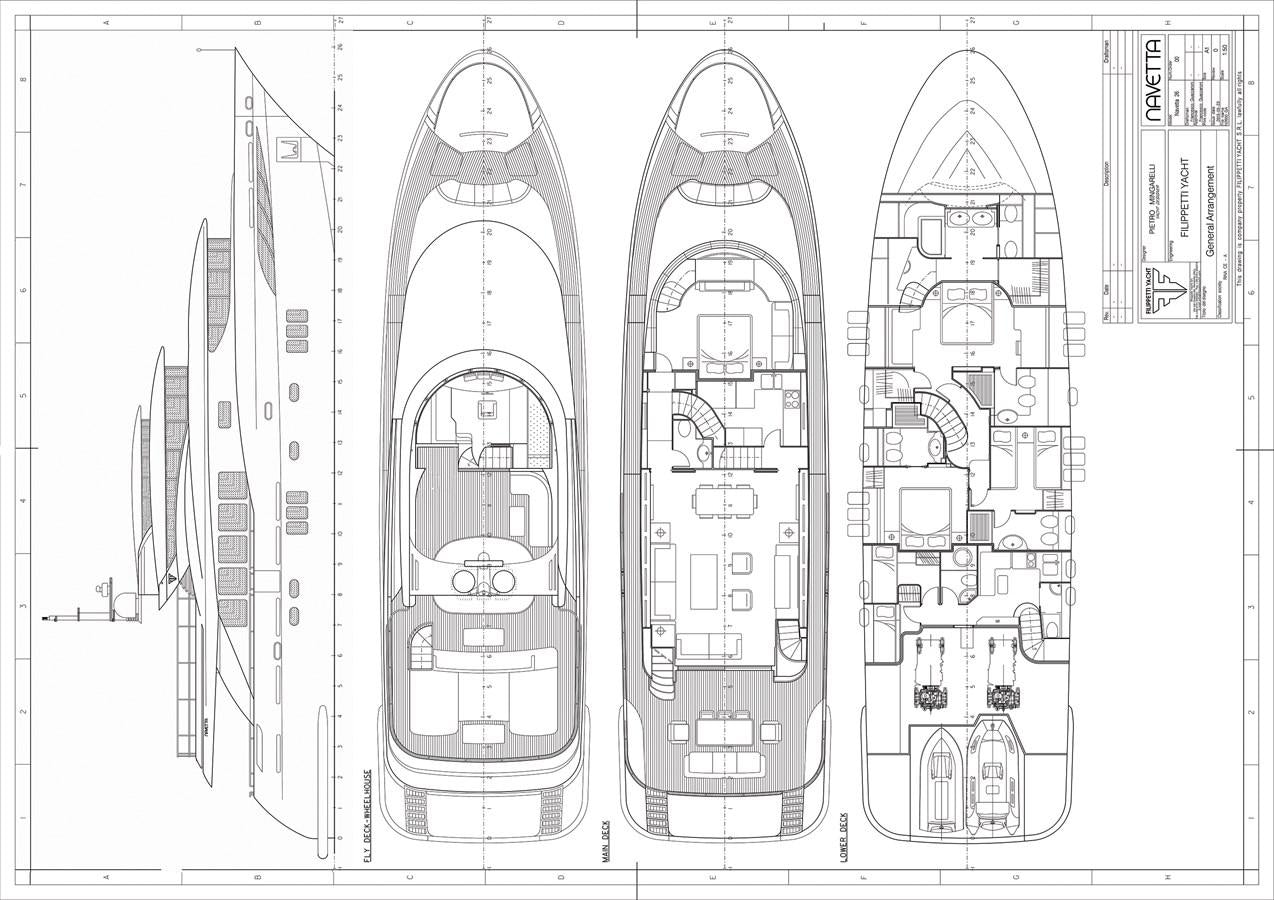 diagram, engineering drawing aboard DOMUS Yacht for Sale